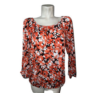MICHAEL Michael‎ Kors Top Women's Size L Coral Black Scoop 3/4 Sleeve Shirt